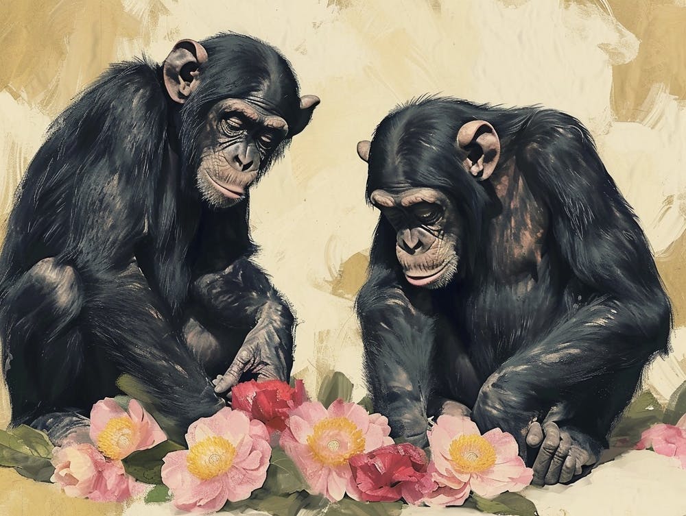 Floral Animal Illustration Bonobo 1