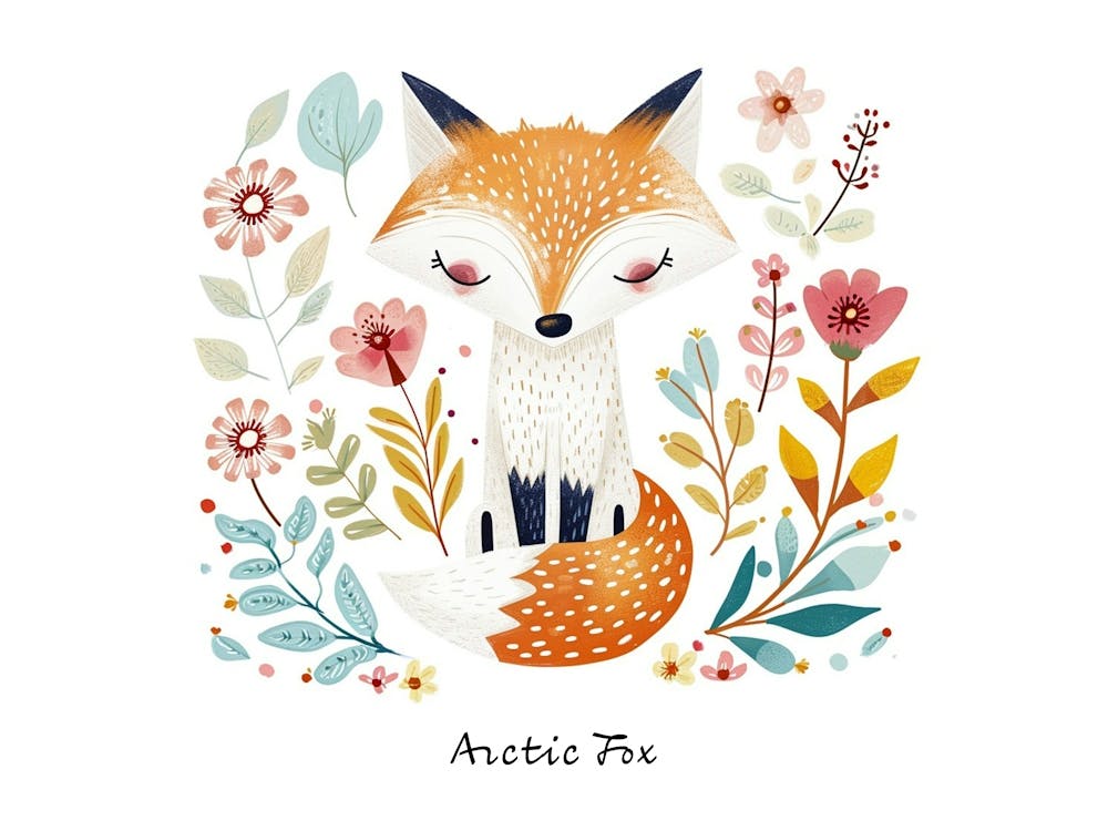 Little Floral Arctic Fox 3 Poster