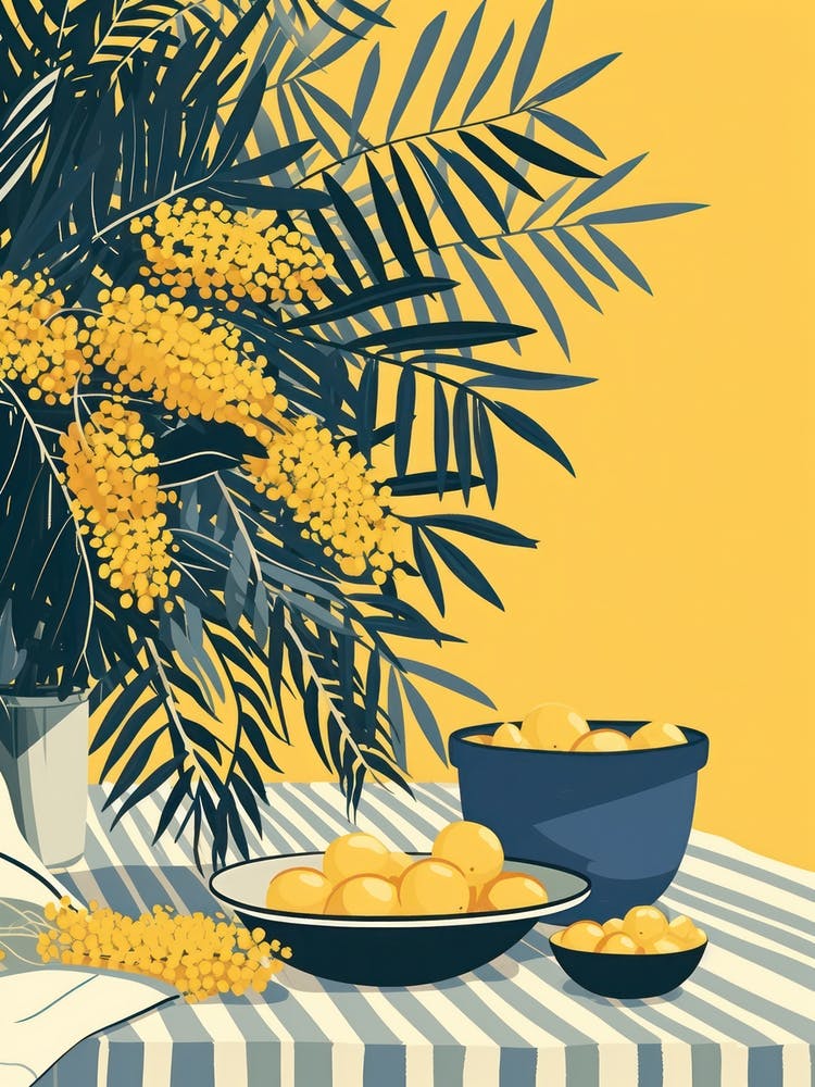 Mimosa Flowers On A Table   Contemporary Illustration 4