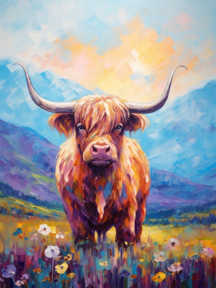 Purple Tones Impasto Style Highland Cow