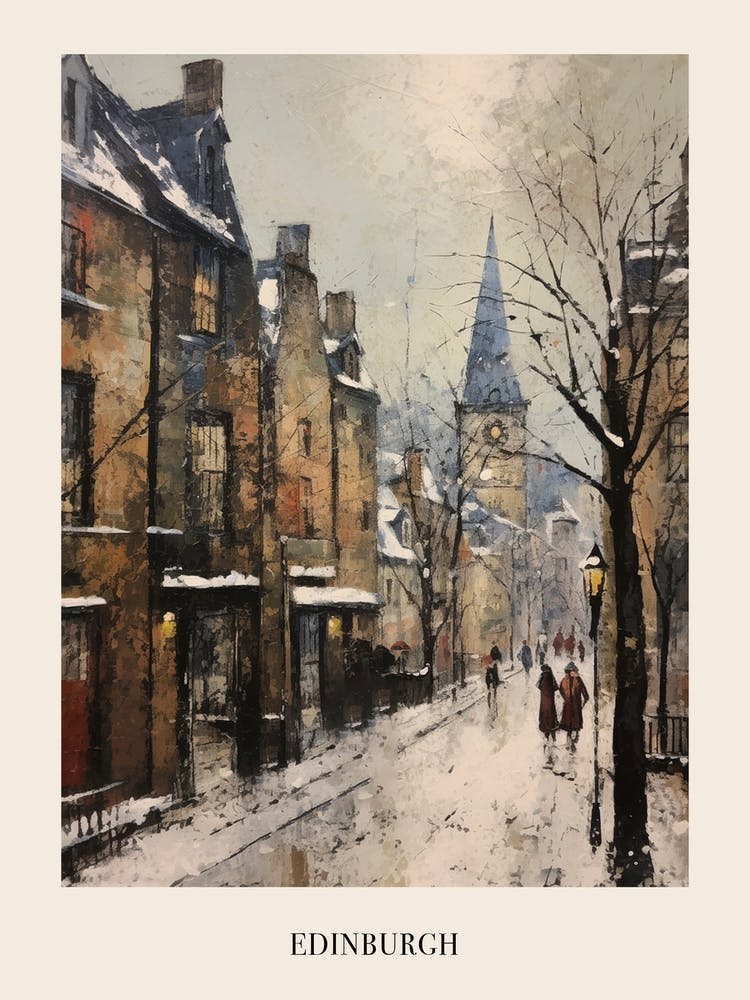 Vintage Winter Painting Poster Edinburgh Scotland 2