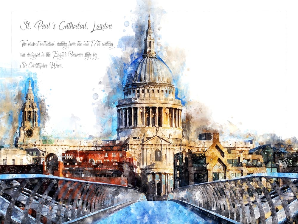 St. Pauls Cathedral, London, Watercolor