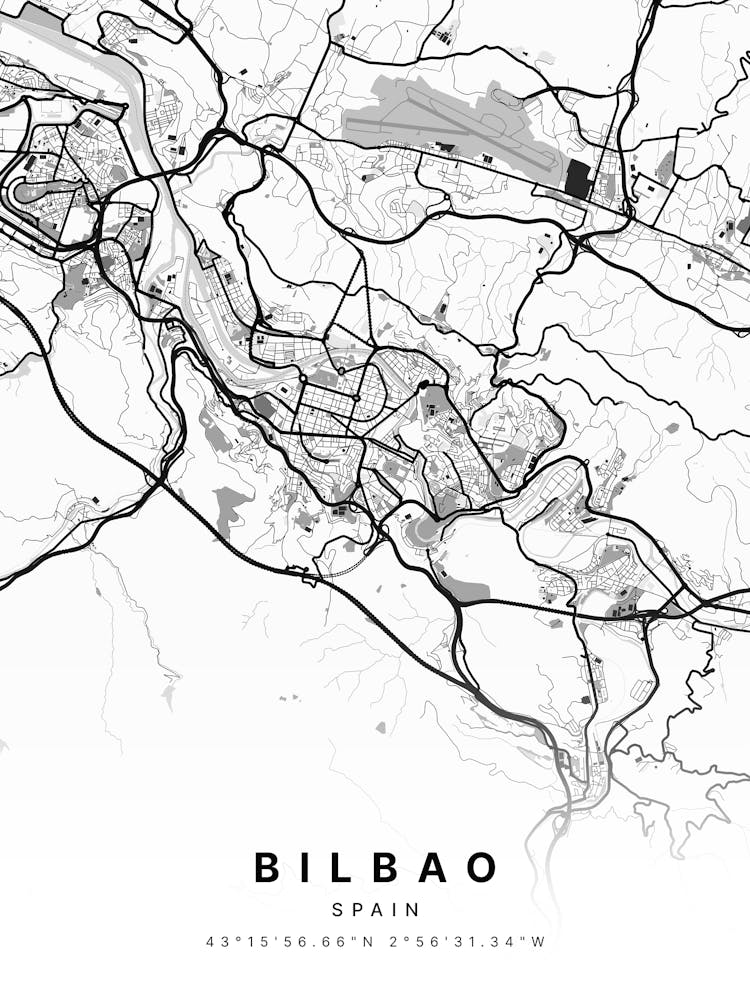 Bilbao Spain White Map