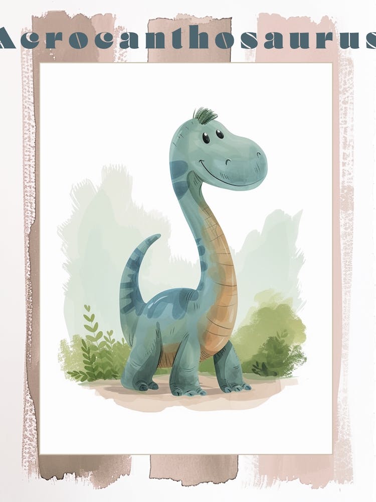 Niedlicher Cartoon Acrocanthosaurus Dinosaurier Aquarell 1 Poster