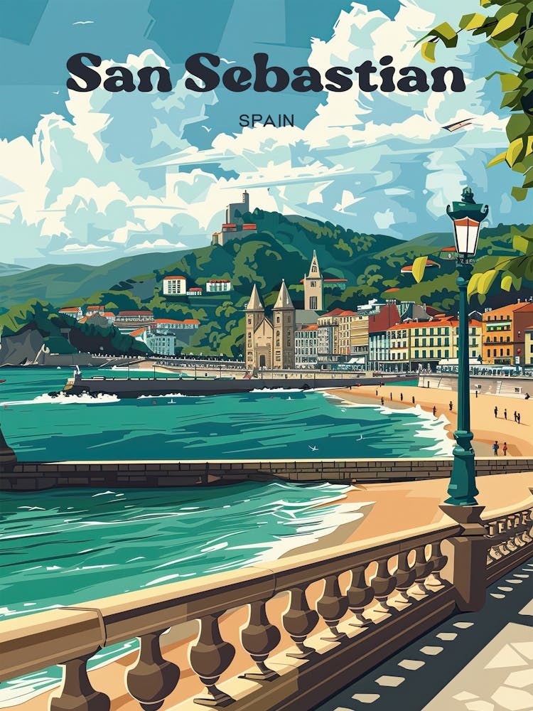 San Sebastian Spain Summer Digital Travel Art