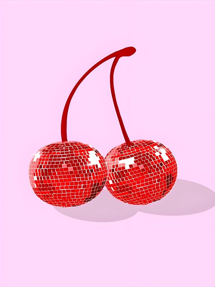 Cherries On A Pink Background