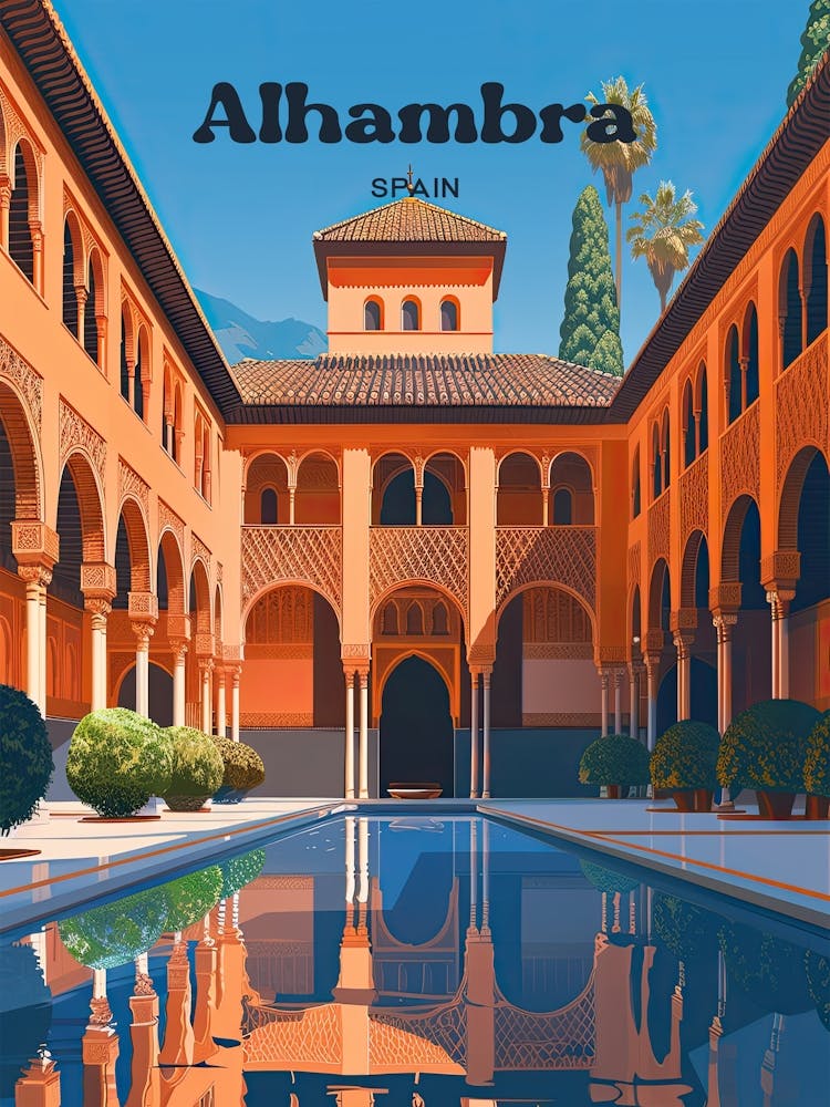 Alhambra Spain Granada Travel Illustration