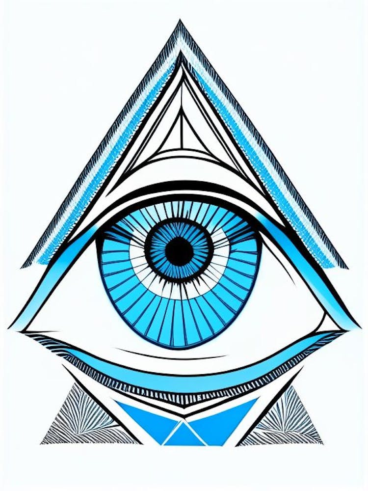Geometric Eye, Symbol, Third Eye Blue & White 2