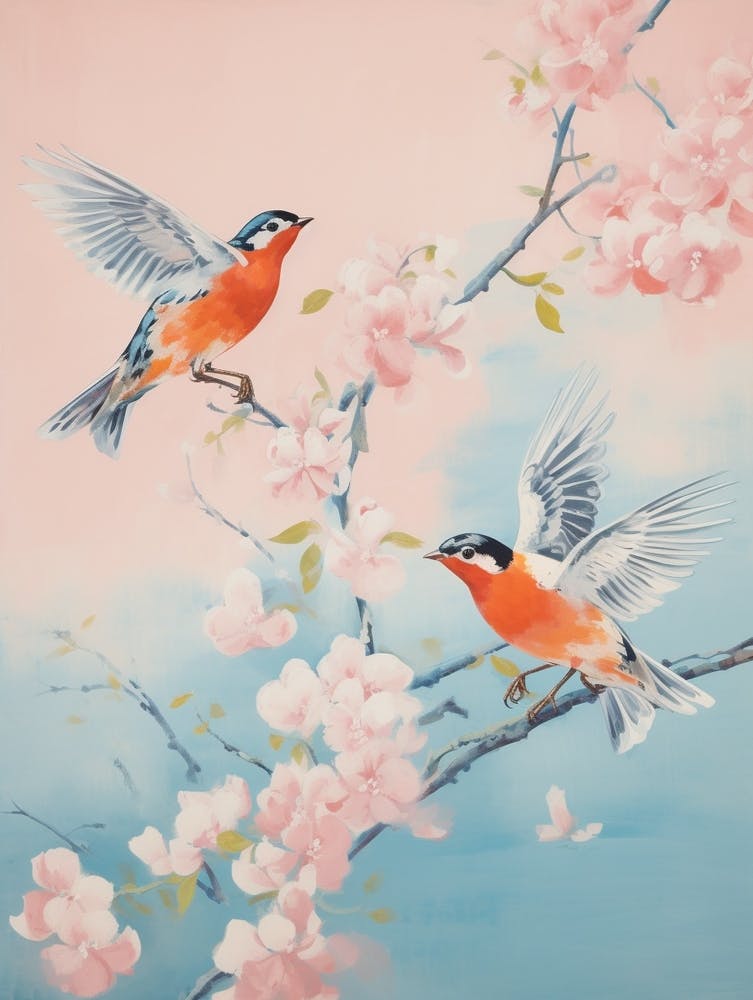 Vintage Japanese Inspired Bird Print Robin 7