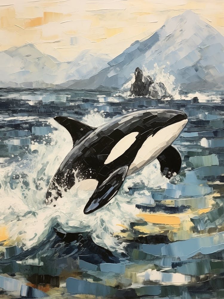 Moody Geometric Impasto Of Orca Whale