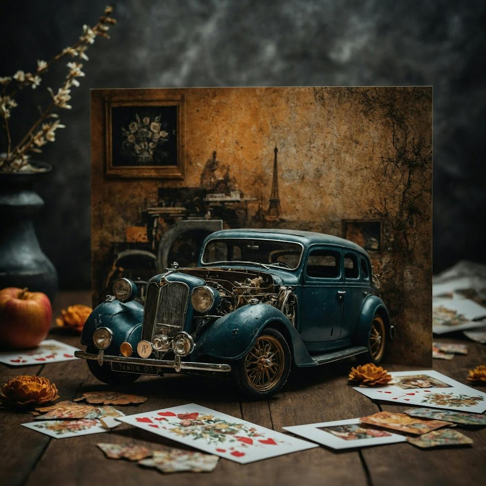 Vintage Car And Cards