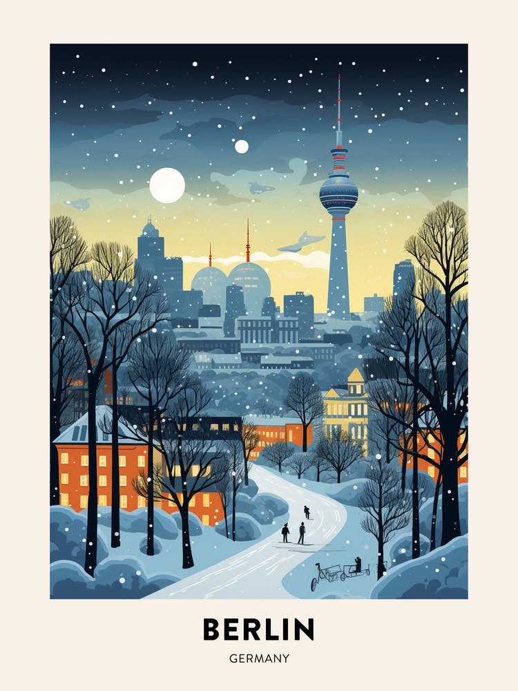 Winter Night  Travel Poster Berlin Germany 2