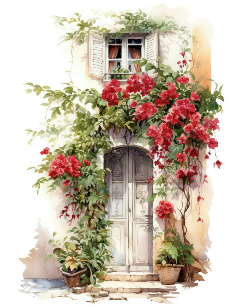Nice, France   Mediterranean Doors Watercolour Painting 4