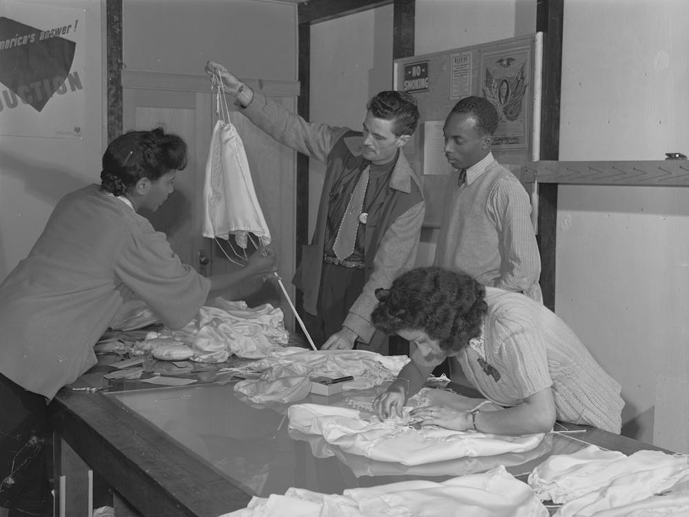 Final Inspection Of Pilot Parachutes At The Pacific Parachute Company, San Diego, California By Russell Lee