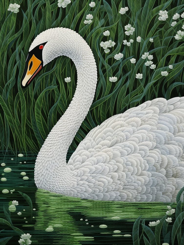 Ohara Koson Inspired Bird Painting Swan 4
