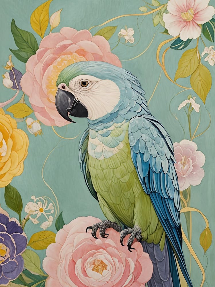 Parrot With Flowers In Pastel Colours