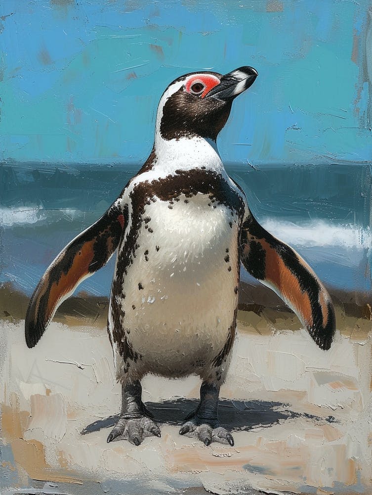 African Penguin Fernandina Island Oil Painting 4