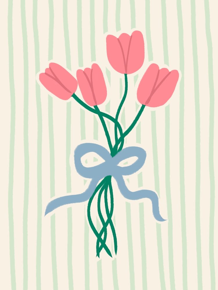 Tulips in Bow Green Stripes