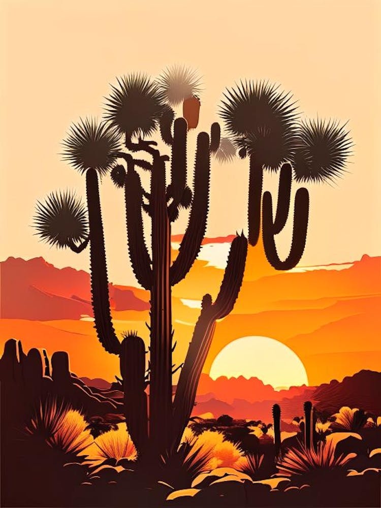 Joshua Trees At Sunrise Retro Illustration (2)