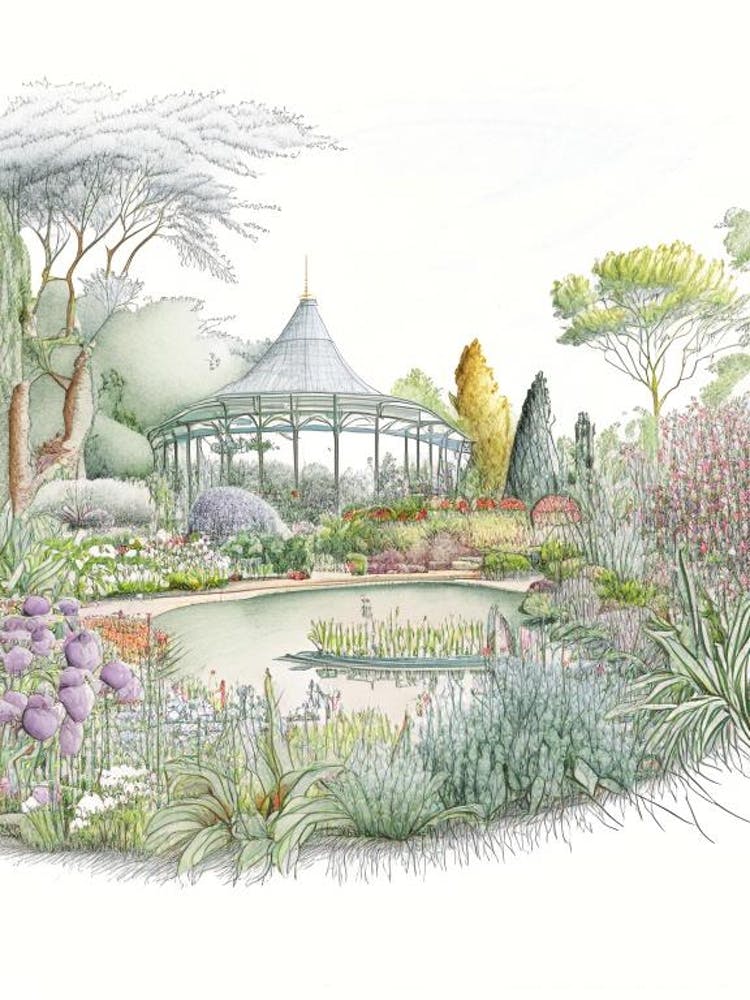 Lewis Ginter Botanical Garden, Usa Vintage Pencil Drawing
