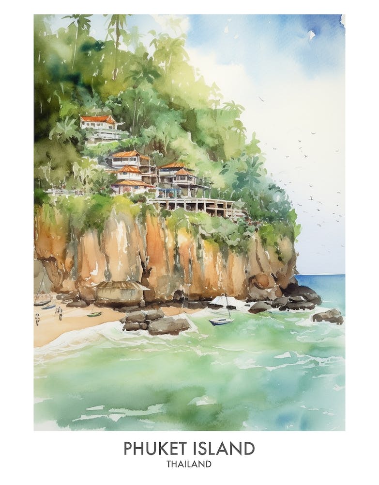 Phuket Insel 2 Aquarell Reiseplakat
