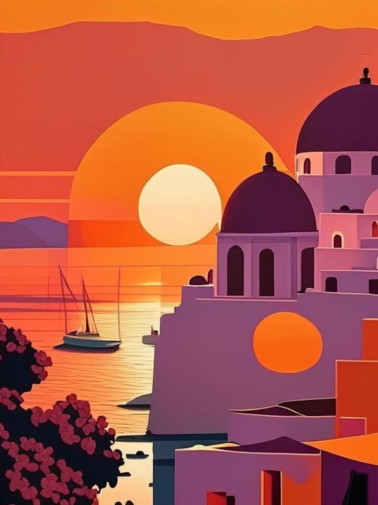 Santorini, Greece Retro Sunset