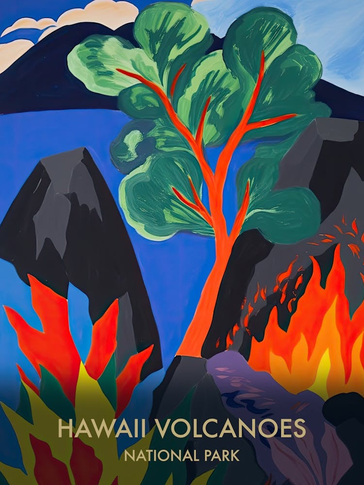 Hawaii Volcanoes National Park Travel Poster Matisse Style 3
