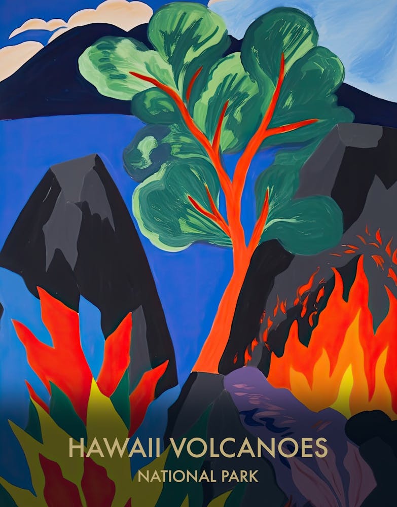 Hawaii Volcanoes National Park Travel Poster Matisse Style 3