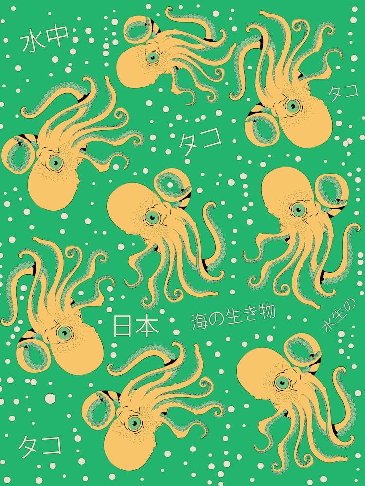 Vintage Green and Yellow Octopus