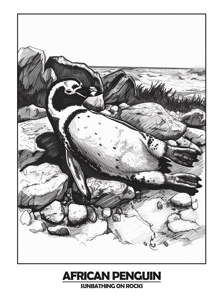 Penguin Sunbathing On Rocks Poster 2