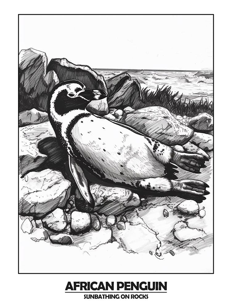 Penguin Sunbathing On Rocks Poster 2
