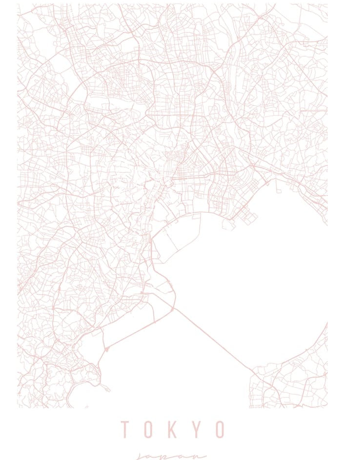 Tokyo Japan Light Pink Minimal Street Map