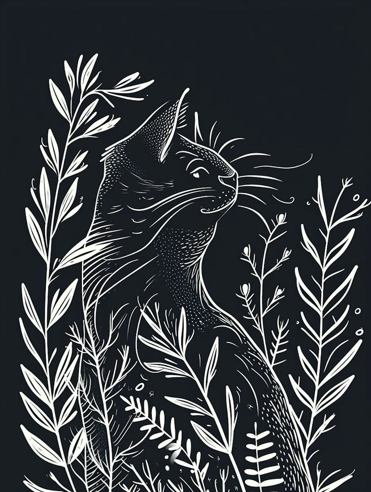Cymric Cat Minimalist Illustration 2
