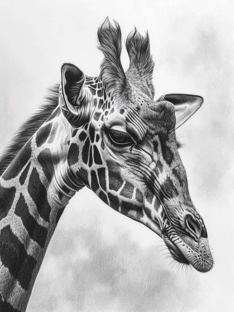 Giraffe Portrait Pencil Drawing