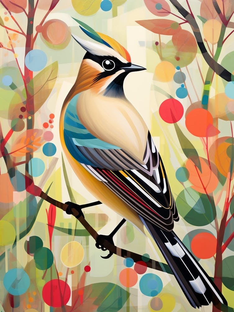 Bird Painting Collage Cedar Waxwing 2