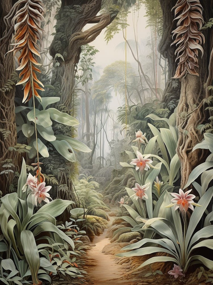 Vintage Jungle Botanical Illustration Vanilla Orchid 2