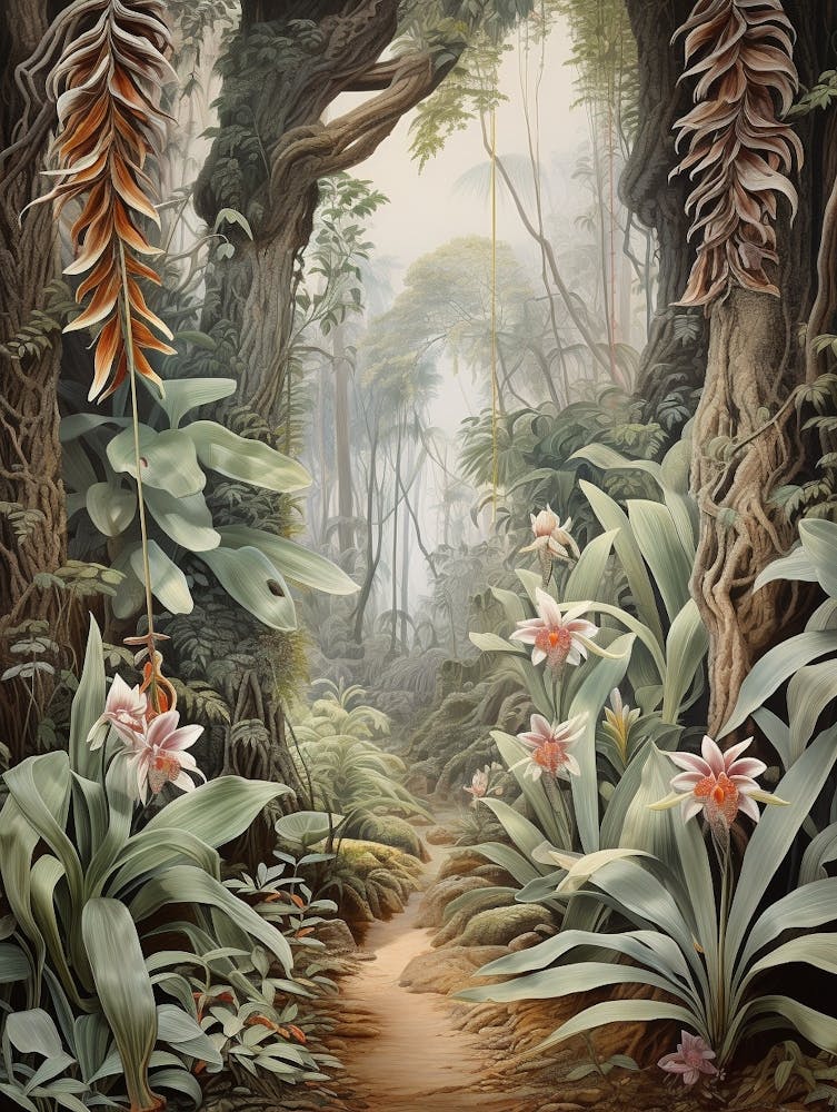 Vintage Jungle Botanical Illustration Vanilla Orchid 2