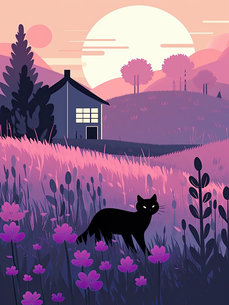 A Black Cat In A Lavender Field 2