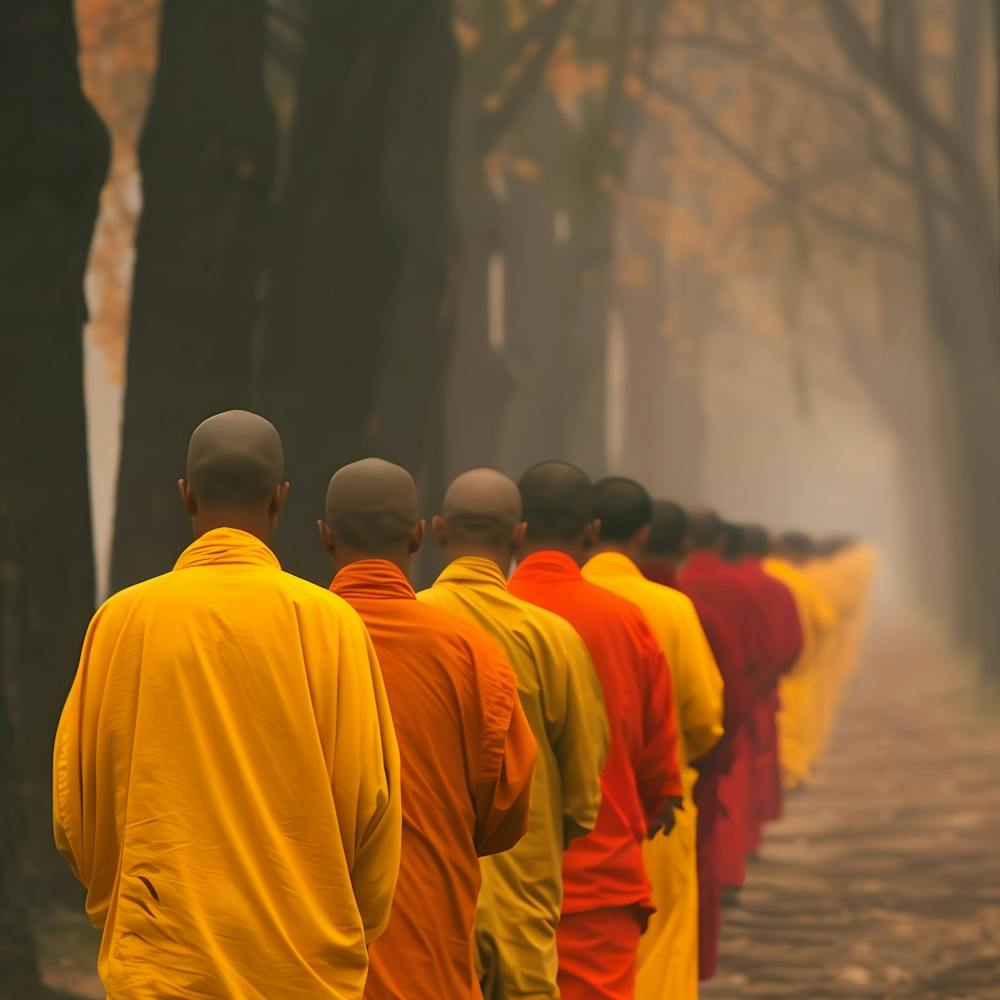 Monks Walking In The Forest