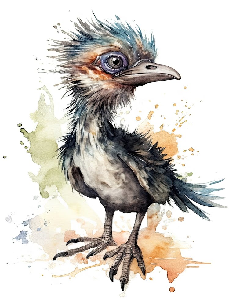 Microraptor Mignon dinosaure aquarelle 3