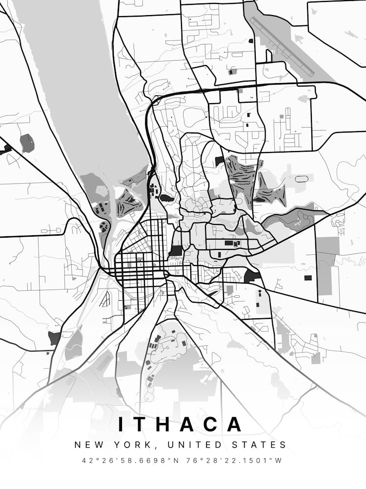 Ithaca New York United States White Map