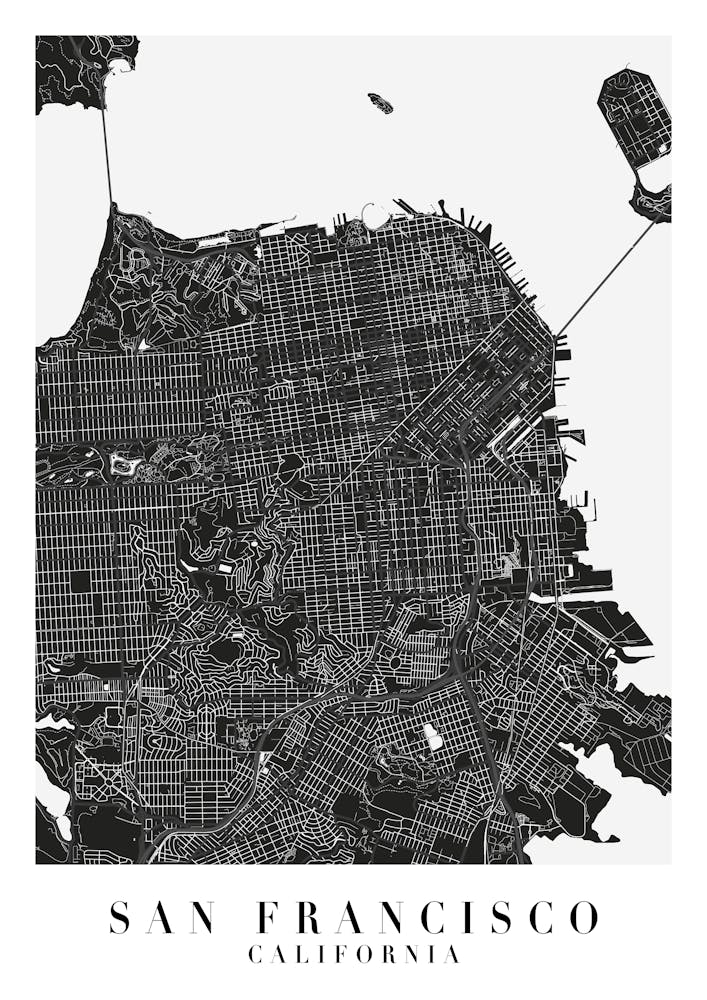 San Francisco California Minimal Black Mono Street Map