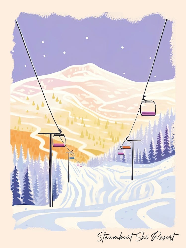 Poster Of Steamboat Ski Resort   Colorado, Usa, Ski Resort Pastel Colours Illustration 3
