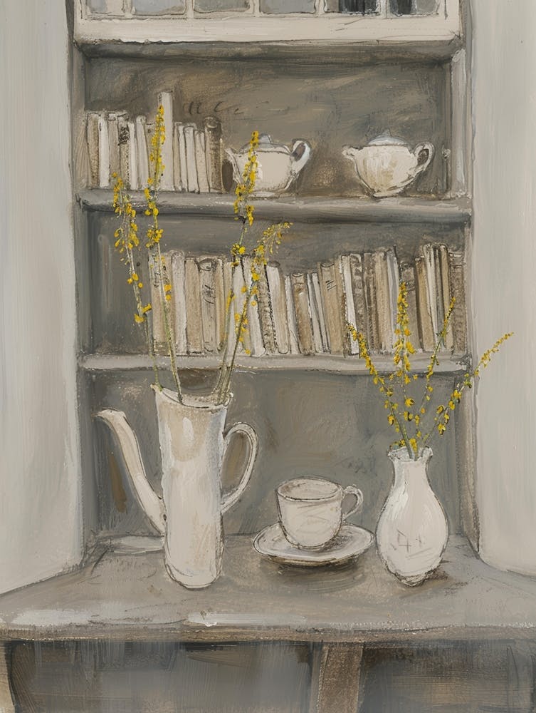 Bookcase With Yellow Flowers