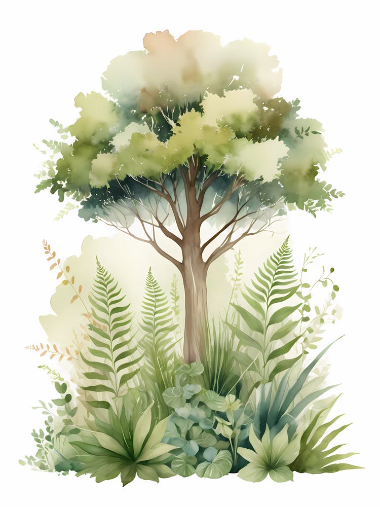 Watercolor Tree In The Forest