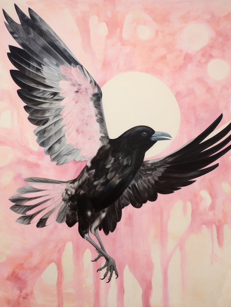 Pink Ethereal Bird Painting Raven 3