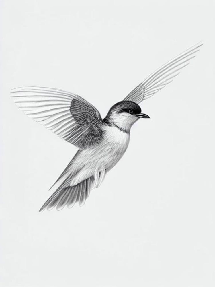 Chimney Swift B&W Pencil Drawing 1 Bird