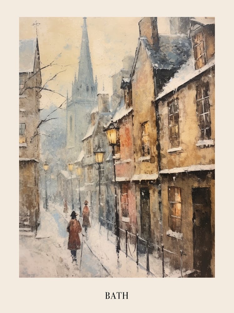 Vintage Winter Painting Poster Bath United Kingdom 1