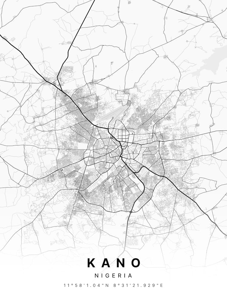Kano Nigeria White Map