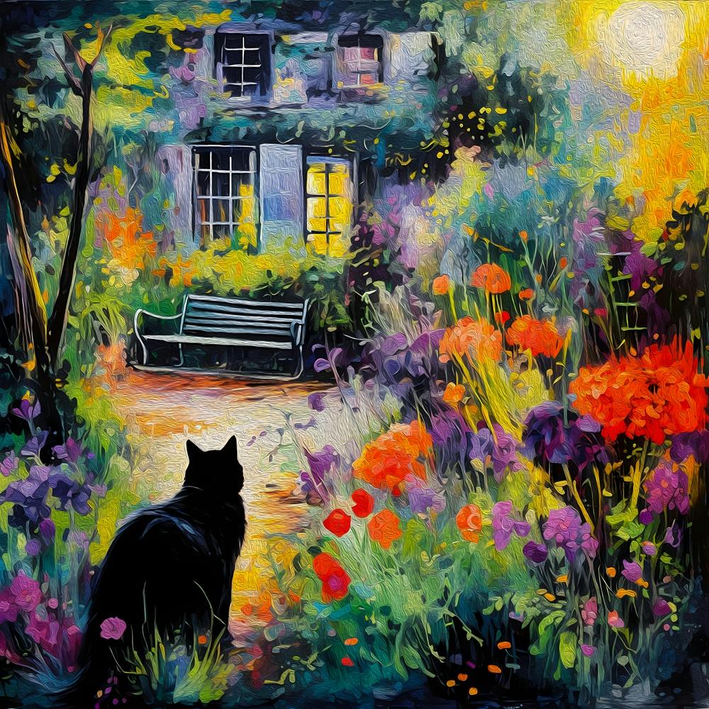 Black Cat In Monet Garden 5